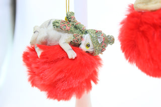 CHRISTMAS CAT POM POM HANGING ORNAMENT