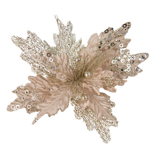 CHAMPAGNE TWO TONE GLITTER POINSETTIA  - CLIP ON