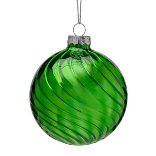 RICH GREEN STRIPE PATTERN BAUBLE - GLASS