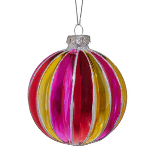 BAUBLE MULTICOLOURED WITH SILVER STRIPE