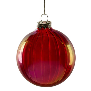 RED TEXTURED GLASS BAUBLE - 8CM