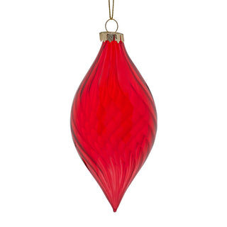 RED TEXTURED GLASS TEARDROP BAUBLE - 13CM