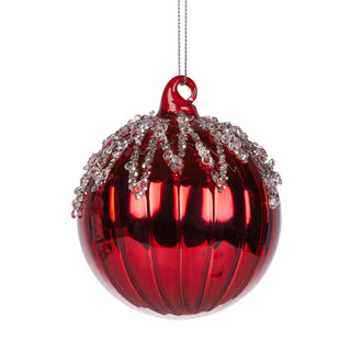 RED BAUBLE  WITH ICE DRIPS - GLASS