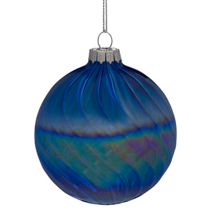 BLUE STRIPE PATTERN BAUBLE - GLASS