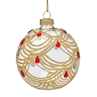 GLASS TEARDROP WITH GOLD SWIRLS & RED JEWELS