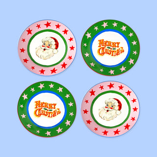MERRY CHRISTMAS PINK & GREEN CAKE PLATES - SET OF 4
