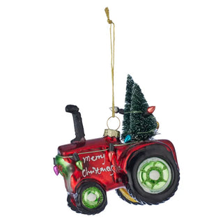 TRACTOR W TREE ORNAMENT - GLASS