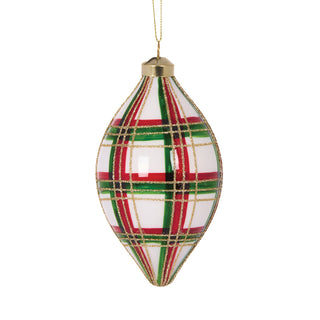 MODERN TARTAN DROP BAUBLE - 10CM