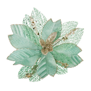 MINT GREEN POINSETTIA WITH CHAMPAGNE SEQUIN LEAVES - CLIP ON