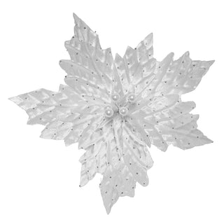 WHITE POINSETTIA WITH PEARL CENTRE - CLIP ON
