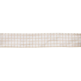 10 CM WHITE AND GOLD CHECK VELVET RIBBON