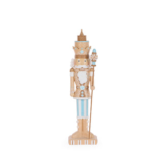 BLUE GINGERBREAD NUTCRACKER WITH STAFF - 38CM