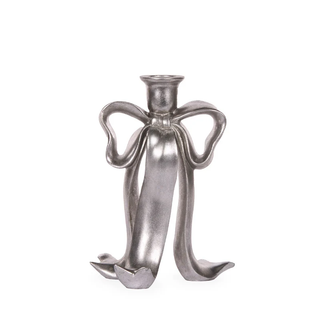 23 CM SILVER BOW CANDLE HOLDER