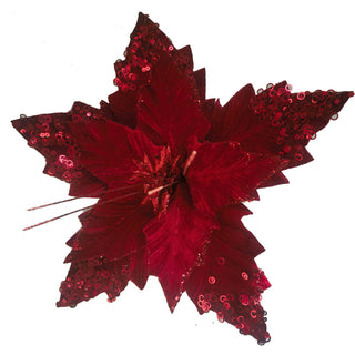 RED POINSETTIA WITH SEQUINS - CLIP ON
