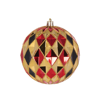HIGH SHINE GOLD & BLACK TRADITIONAL HARLEQUIN BAUBLE - 10CM