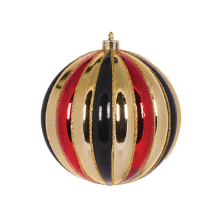 HIGH SHINE GOLD & BLACK TRADITIONAL STRIPED BAUBLE - 12CM