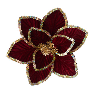 BURGUNDY GOLD SEQUIN EDGE POINSETTIA - CLIP ON