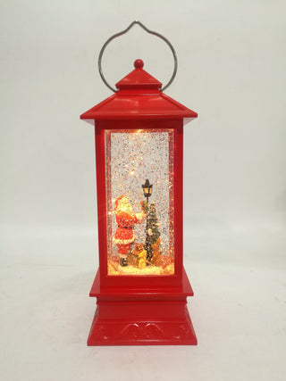 RED LATERN WITH SANTA  - LED GLITTER GLOBE