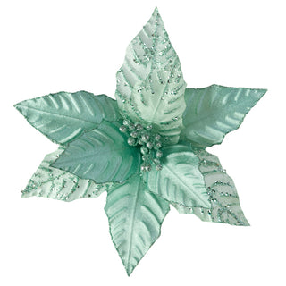 MINT GREEN POINSETTIA WITH GLITTER - CLIP ON