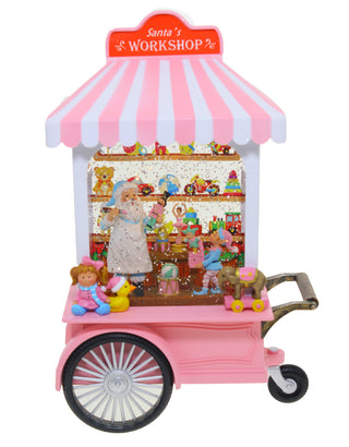 PINK SANTA WORKSHOP CART  - LED GLITTER GLOBE