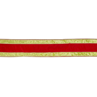 10 CM DOUBLE STRIPE RED, GREEN AND GOLD VELVET RIBBON