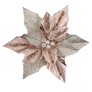 PINK POINSETTIA WITH CHAMPAGNE GLITTER - CLIP ON