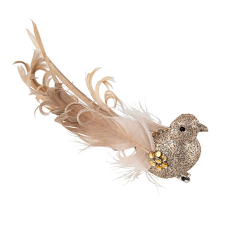 GOLD GLITTER BIRD WITH CURLY TAIL - CLIP ON