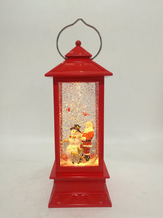 RED LANTERN SNOWMAN & SANTA  - LED GLITTER GLOBE