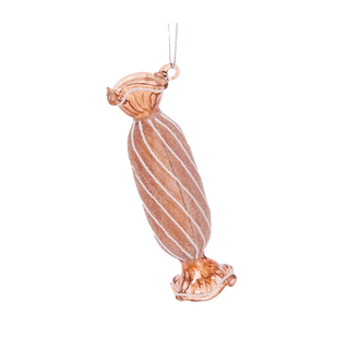 FROSTED GINGERBREAD SWIRL LOLLY HANGING ORNAMENT - GLASS