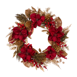 61 CM LUXE RED MAGNOLIA WREATH