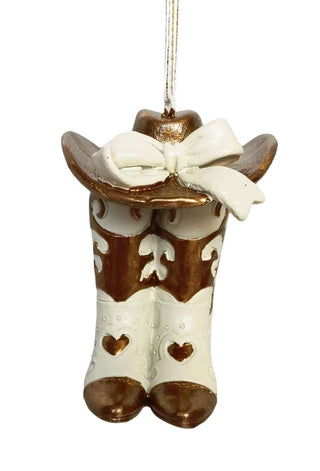 BOOT SCOOTIN' RESIN HANGING DECORATION - WHITE