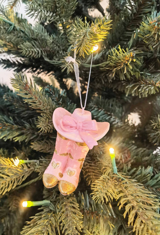 BOOT SCOOTIN' RESIN HANGING DECORATION - PINK