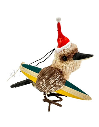AUSSIE CHRISTMAS HANGING ORNAMENT - KOOKABURRA WITH SURFBOARD 7-9CM